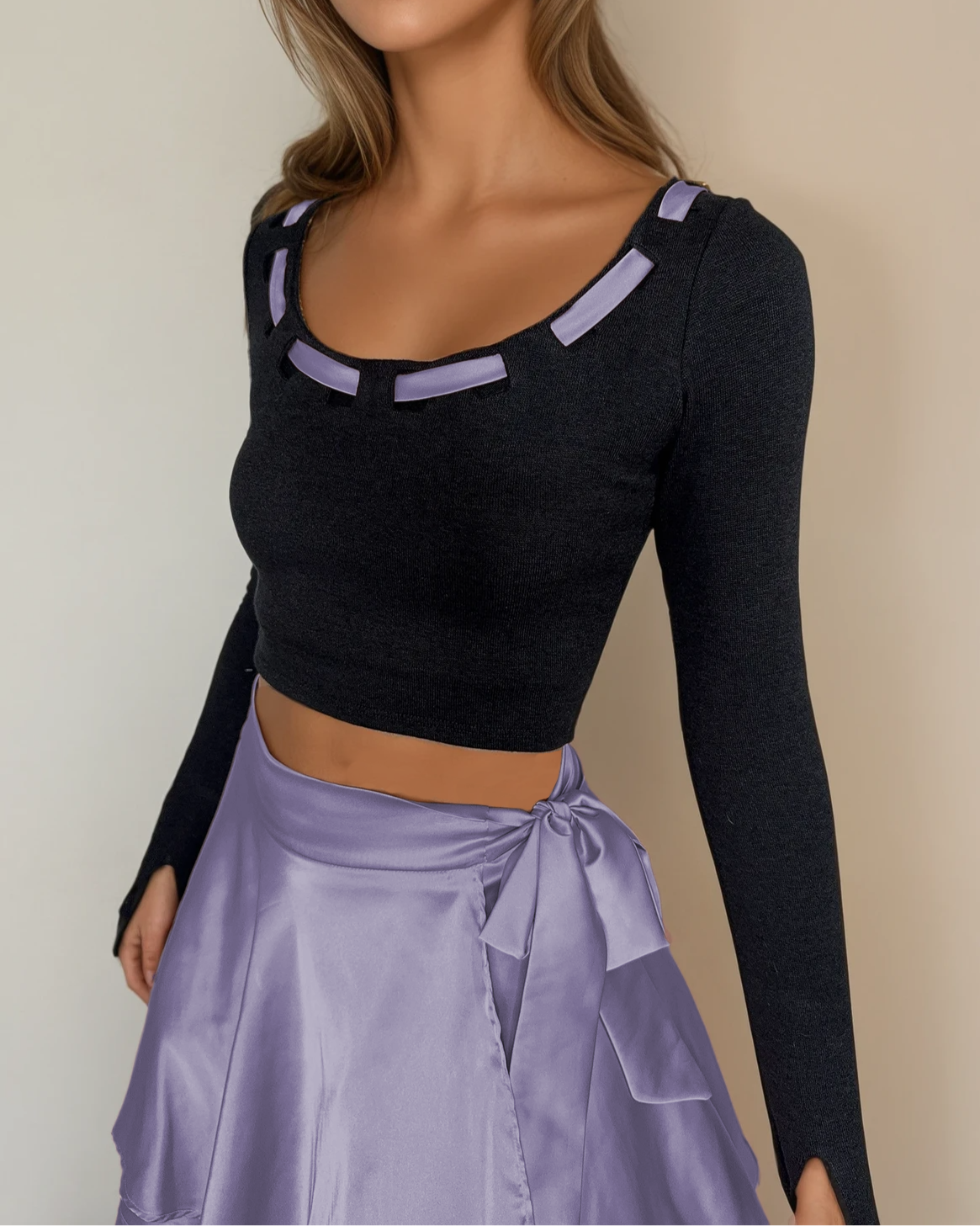 Ballet Ribbon Long Sleeve Cropped Sweater