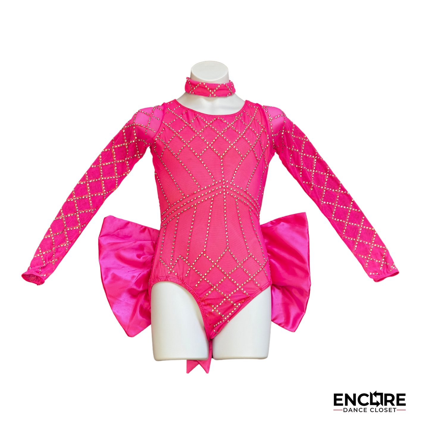 Hot Pink Mesh Leotard with Removable Satin Bow