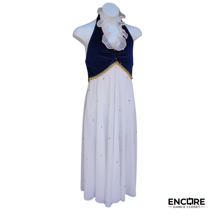 Blue Velvet Halter Dress with Rhinestone Detail