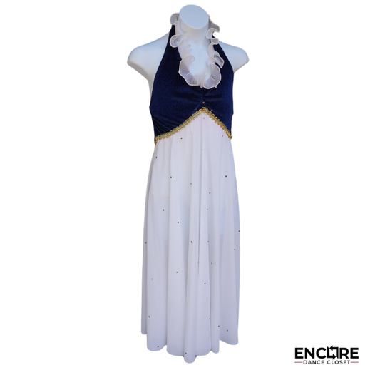 Blue Velvet Halter Dress with Rhinestone Detail