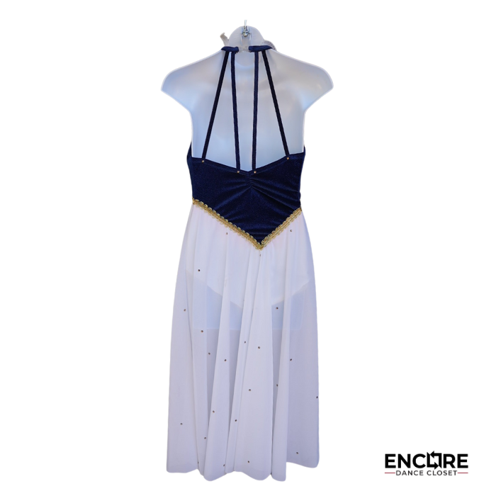 Blue Velvet Halter Dress with Rhinestone Detail