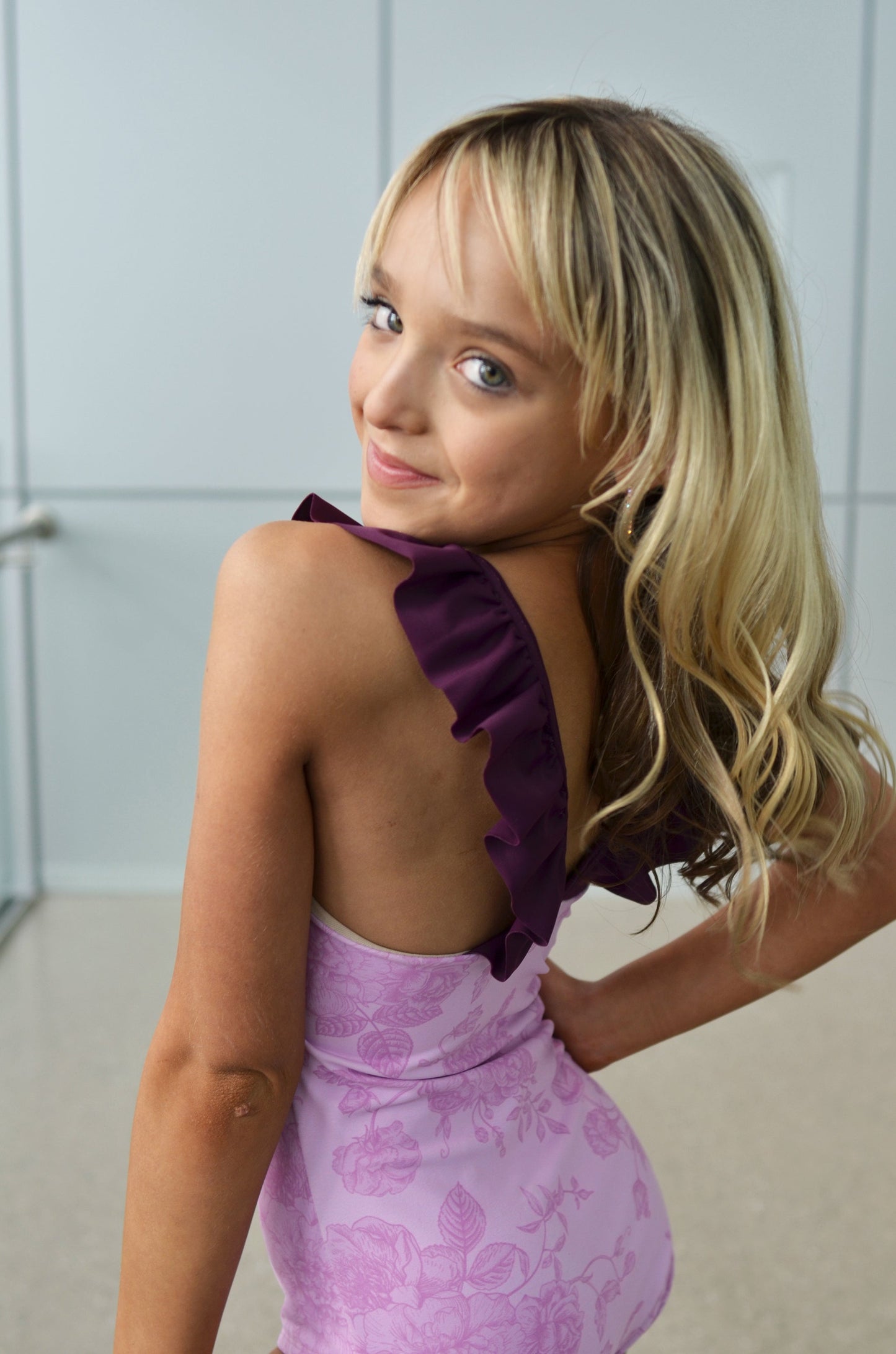Flutter Leotard - Floral/Plum