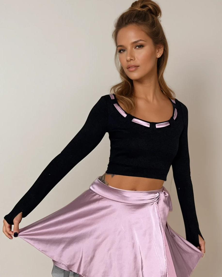 Ballet Ribbon Long Sleeve Cropped Sweater