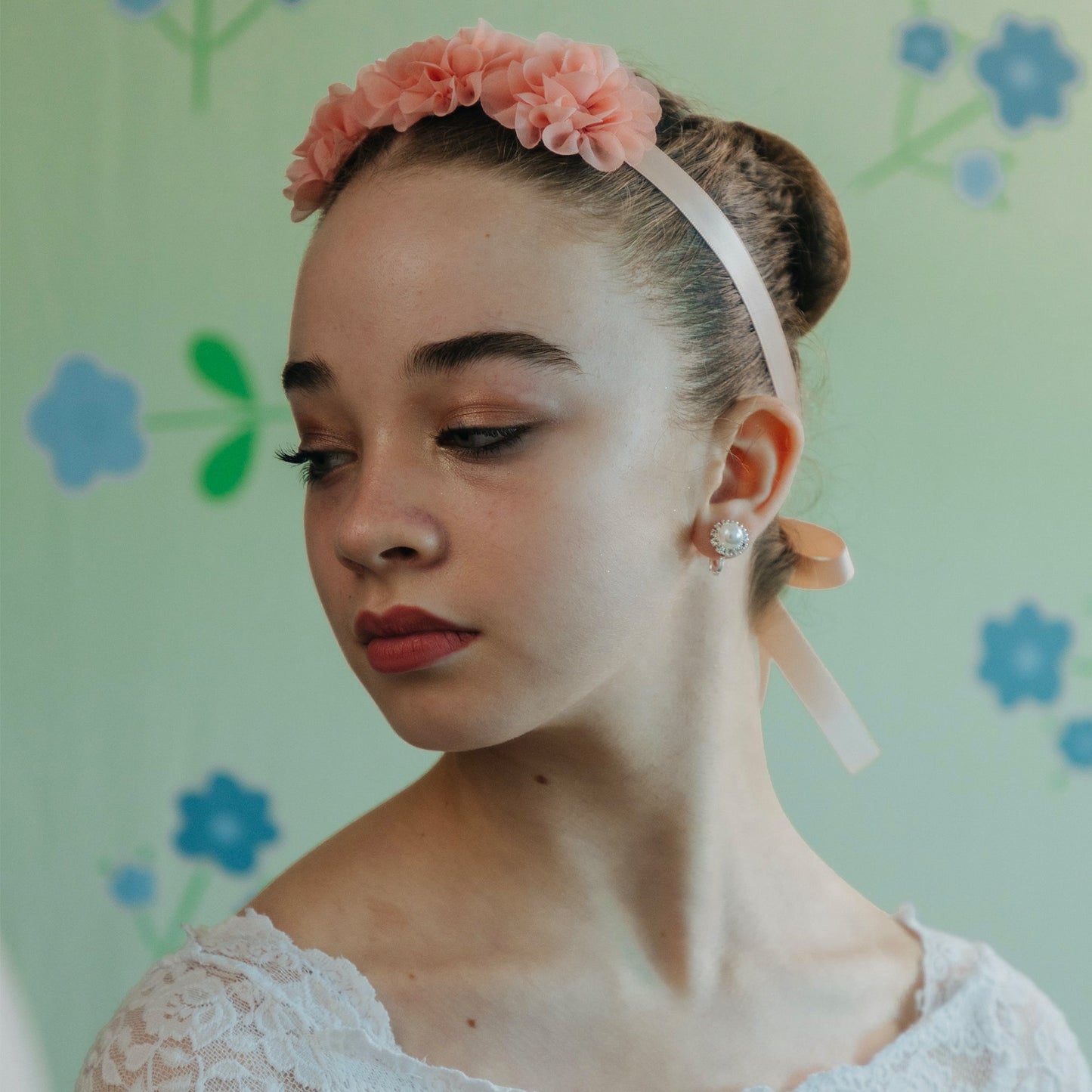 Floral Chiffon Satin Ribbon Tie