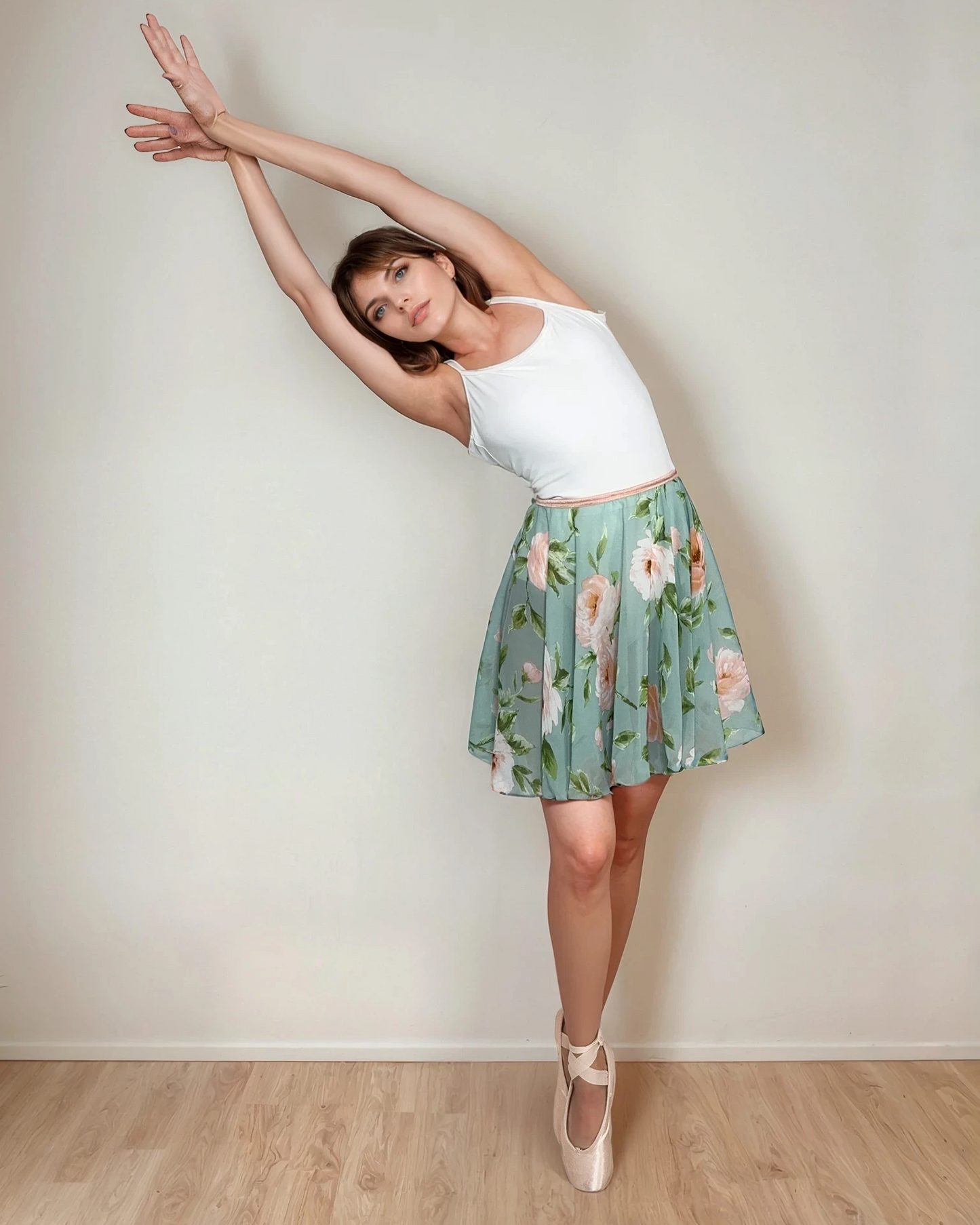 Sage Floral Chiffon Ballet Pull On Skirt