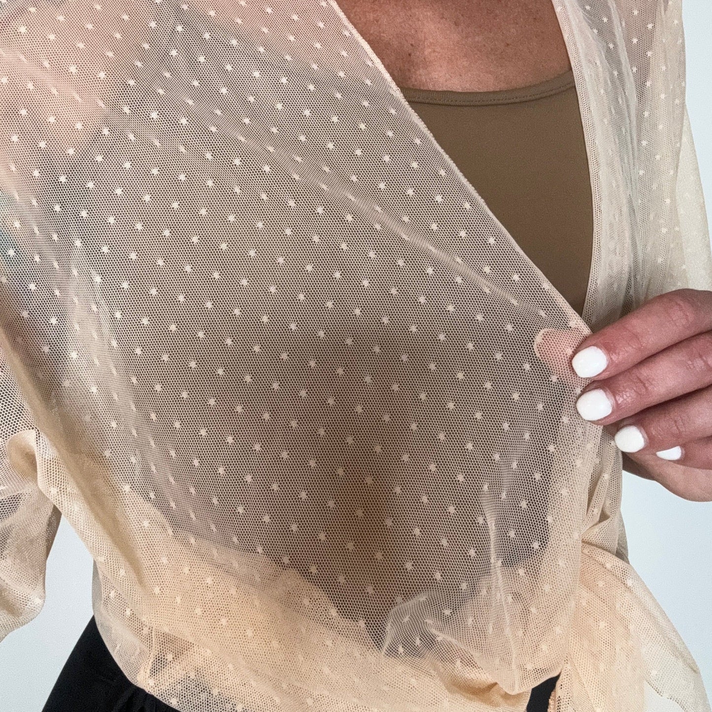 Sheer Neutral Mesh Kimono Cover Up