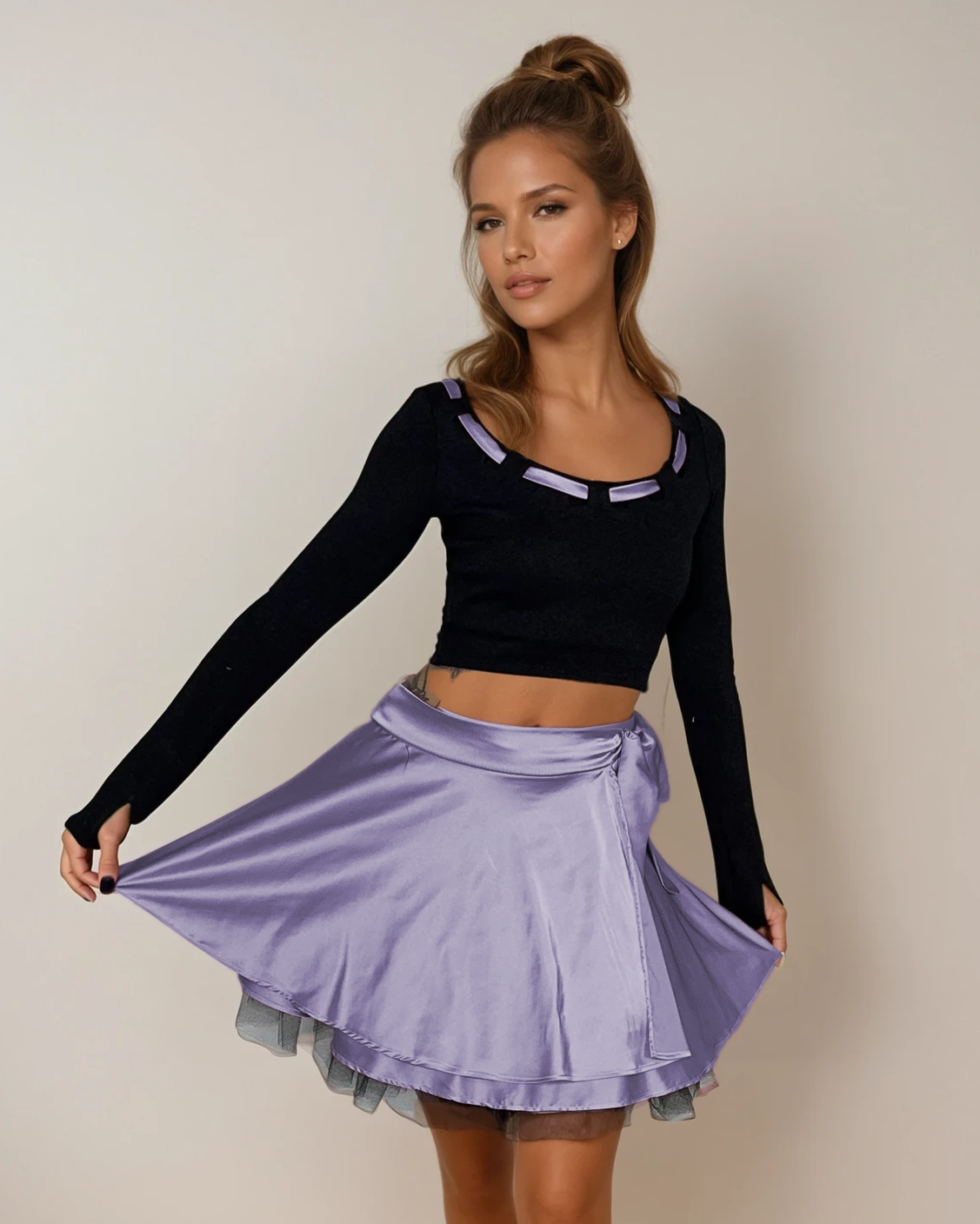 Ballet Ribbon Long Sleeve Cropped Sweater