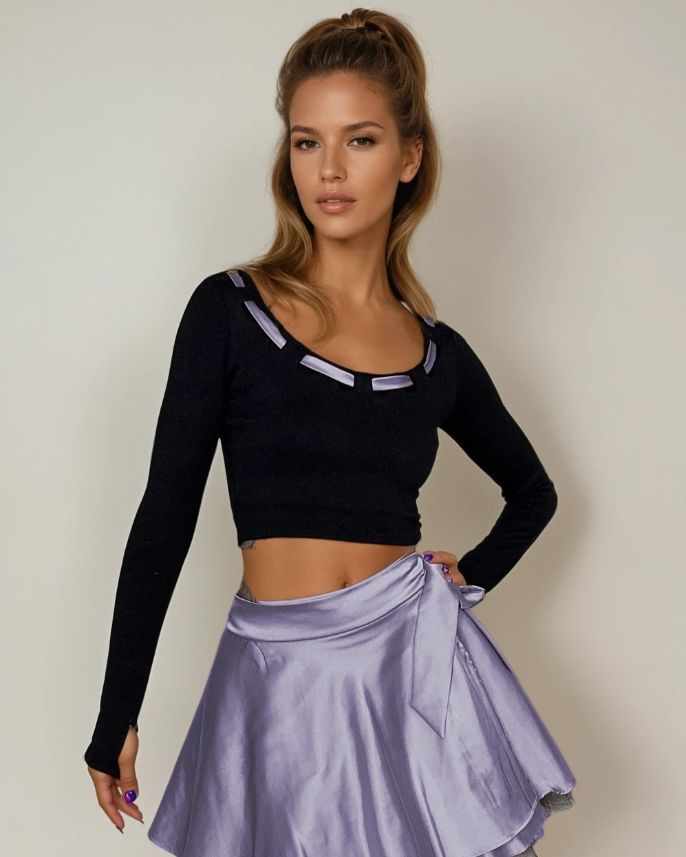 Ballet Ribbon Long Sleeve Cropped Sweater