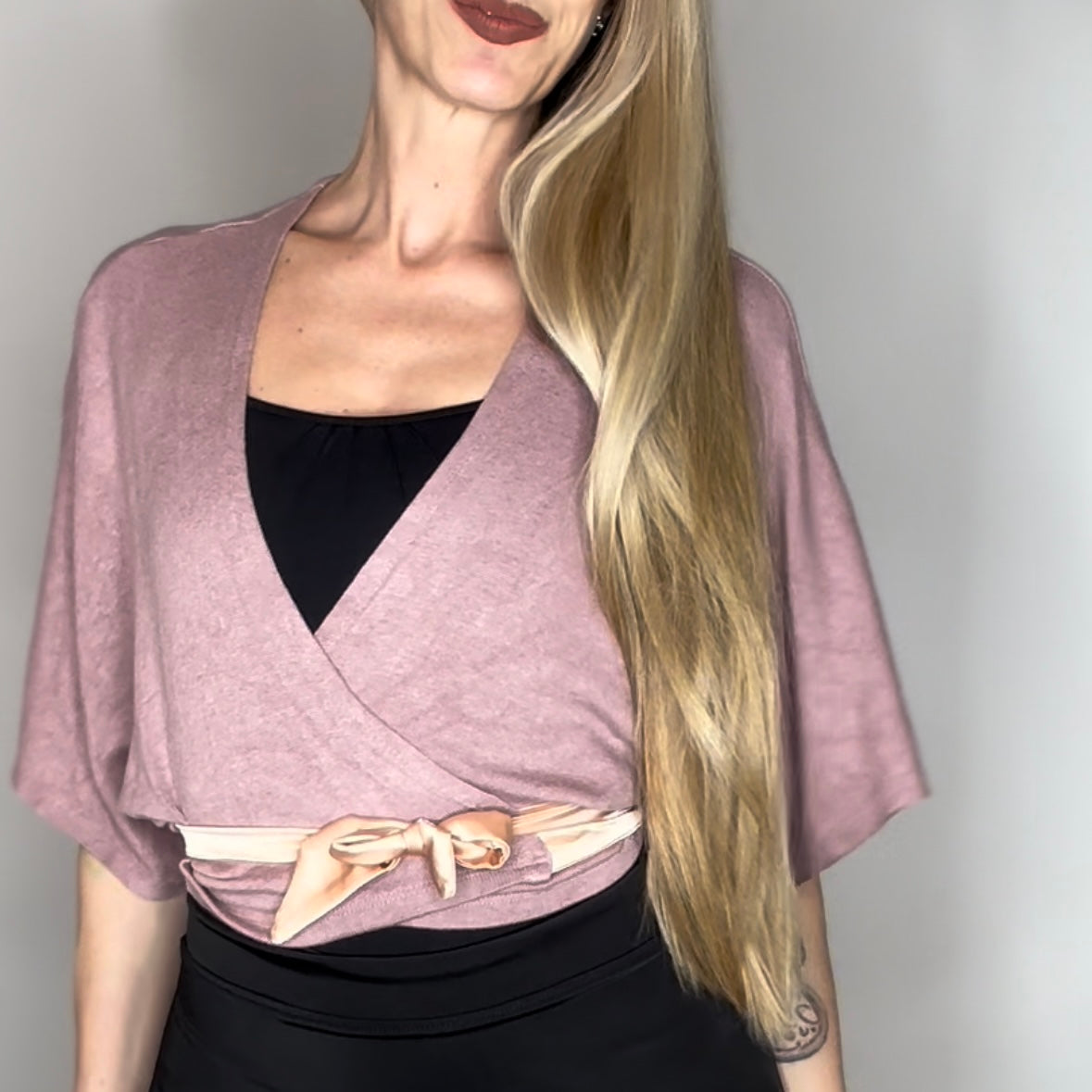 Luxe Cropped Sweater Knit Wrap Top Ballet Warm Up - Sugar Plum