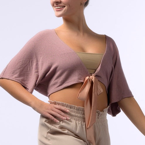 Luxe Cropped Sweater Knit Wrap Top Ballet Warm Up - Sugar Plum